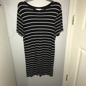 Navy Blue and White Striped T-shirt Dress
